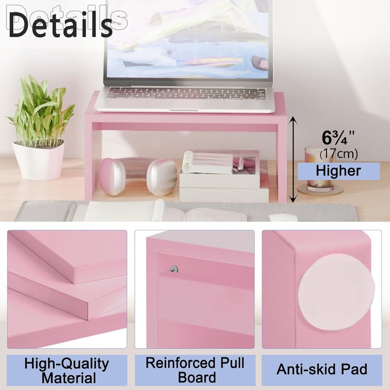 TEAMIX Pink Monitor Stand Riser-6.7 inch, Wood Higher Monitor Riser with Storage for Desk, Laptop Riser Computer PC Stand for Desktop Workspace Home Office(Pink-Higher) - Image 5